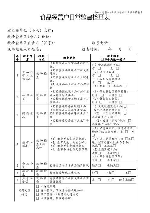 (word完整版)食品经营户日常监督检查表