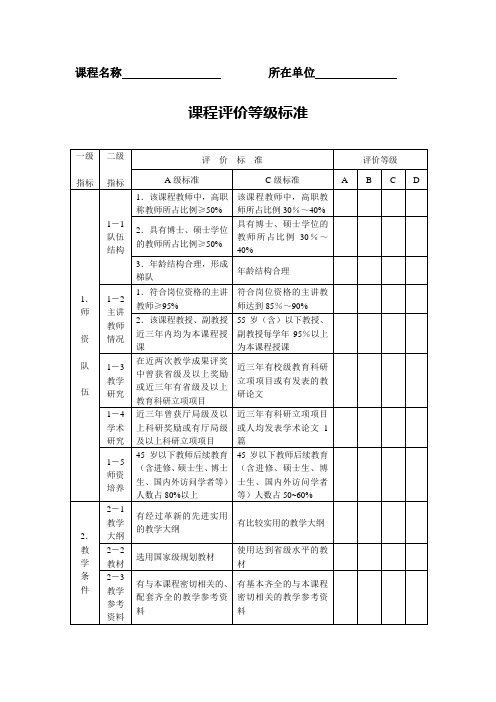 课程评价等级标准