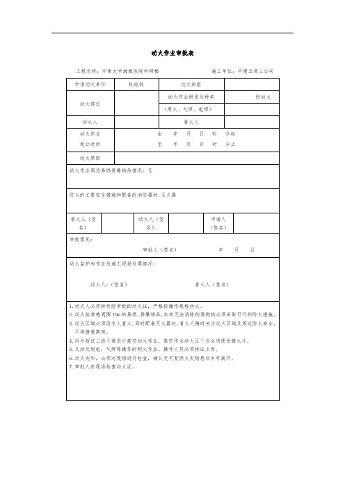 动火作业审批表(样表)(1)