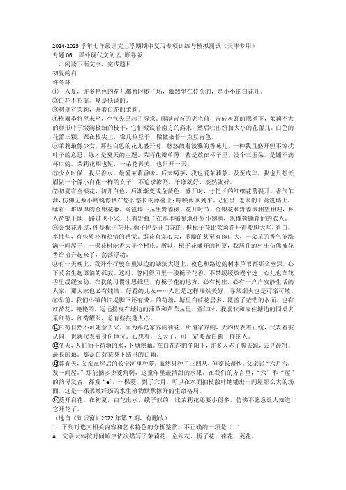 初中中考语文专项训练与模拟测试专题06  课外现代文阅读 试卷版