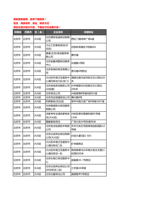 新版北京市北京市大兴区保洁企业公司商家户名录单联系方式地址大全29家