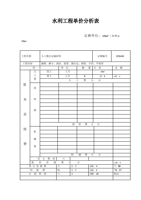 水利工程单价分析表-多表集合大全