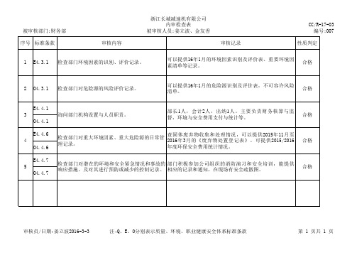 007质量环境安全三体系内审检查表-财务部