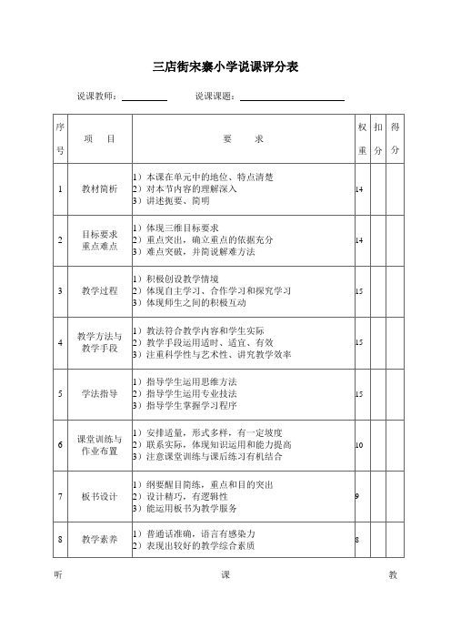 三店街宋寨小学说课评分表