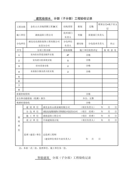 分部工程验收记录表