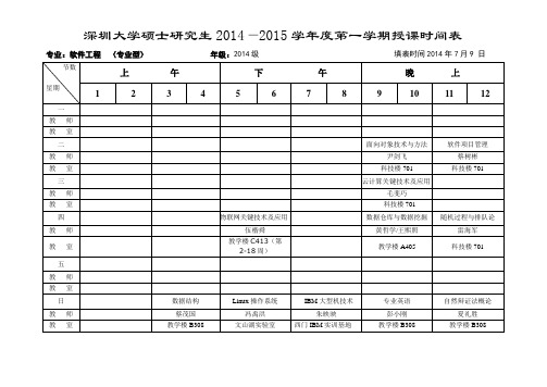 深圳大学2014-2015第1学期课表(专业型)-软件工程