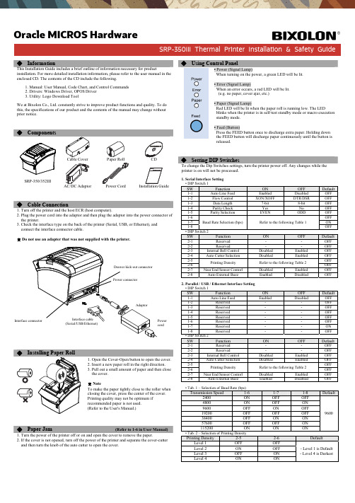 Bixolon SRP-350 352III 产品安装指南说明书