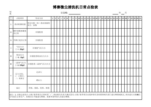 博赛微尘清洗机日点检表