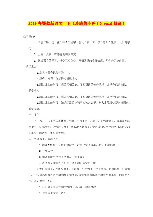 2019春鄂教版语文一下《迷路的小鸭子》word教案1