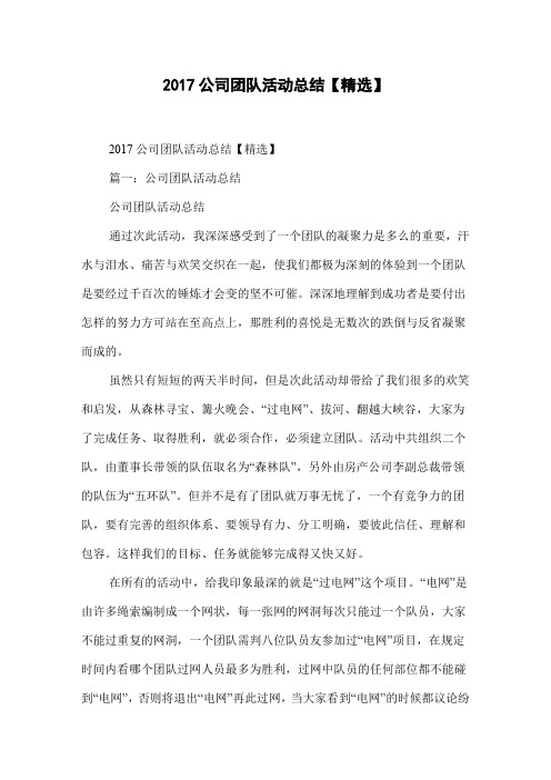 2017公司团队活动总结【精选】