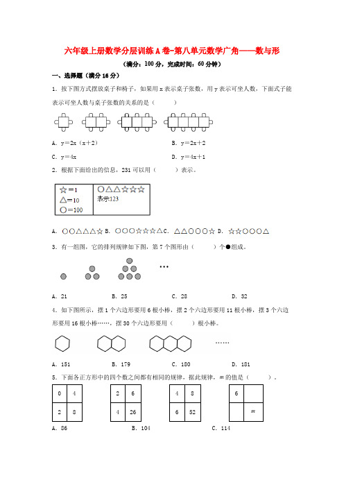 【单元AB卷】六年级上册数学分层训练A卷-第八单元 数学广角——数与形(单元测试)(人教版,含答案)