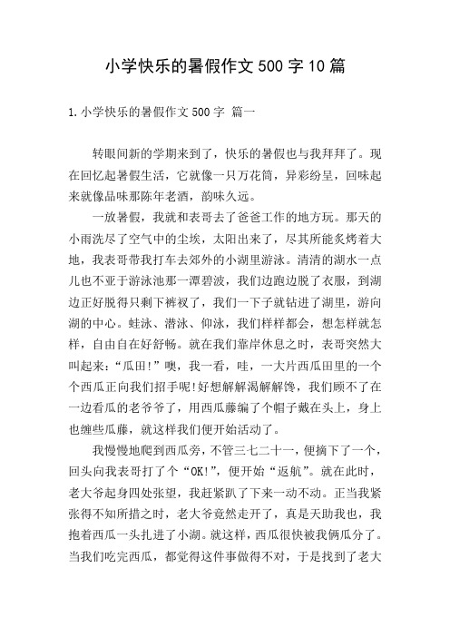 小学快乐的暑假作文500字10篇