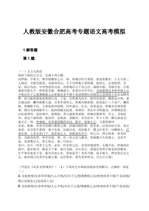 人教版安徽合肥高考专题语文高考模拟试卷及解析