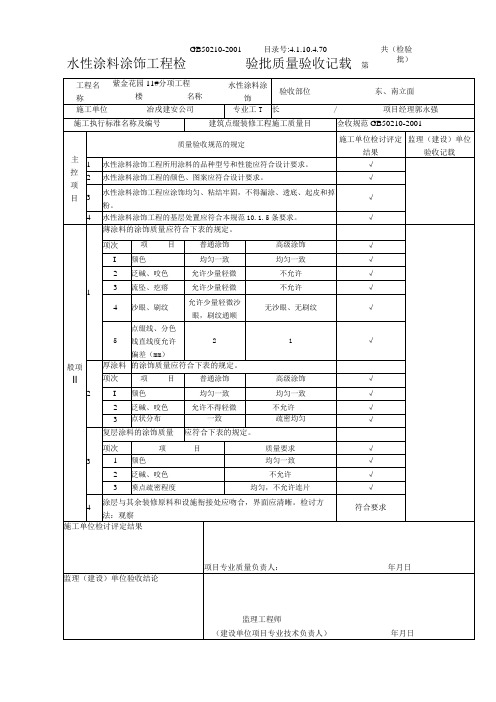 水性涂料涂饰工程检验批质量验收记录