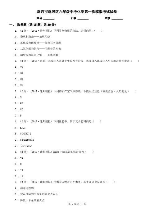 鸡西市鸡冠区九年级中考化学第一次模拟考试试卷