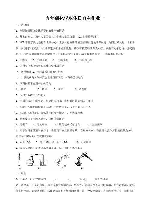 沪教版化学九年级下册第一周双休日自主学习化学试题.docx