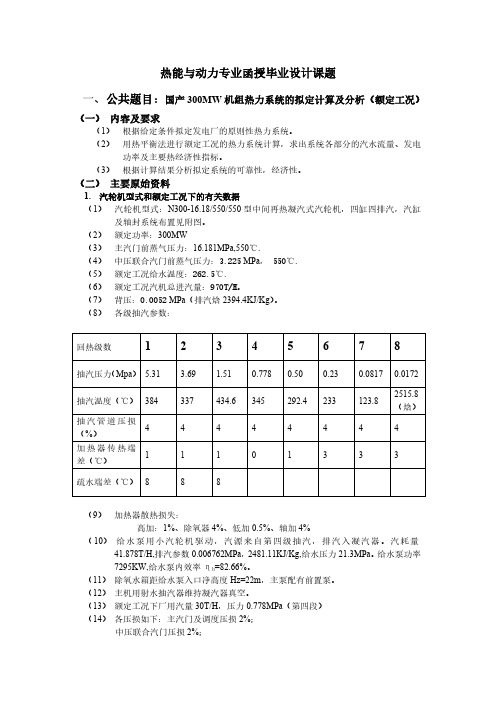 热能及动力专业函授毕业设计课题