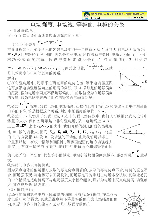 电场强度、电场线、等势面、电势的关系