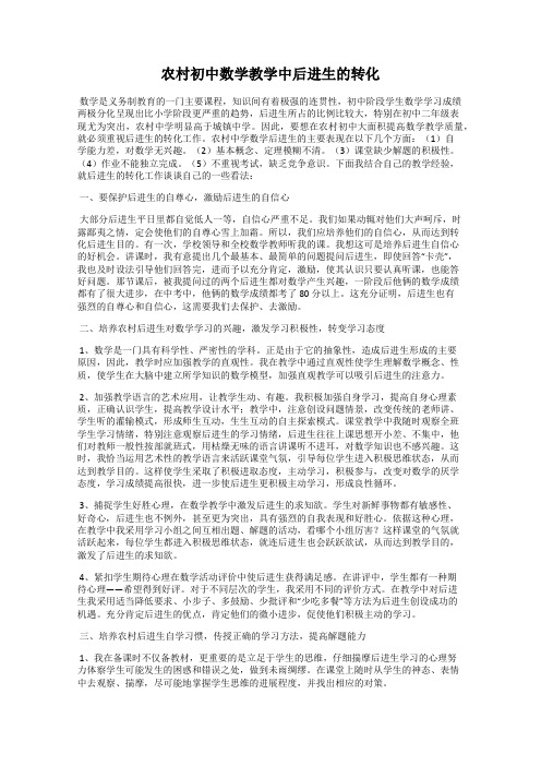 农村初中数学教学中后进生的转化