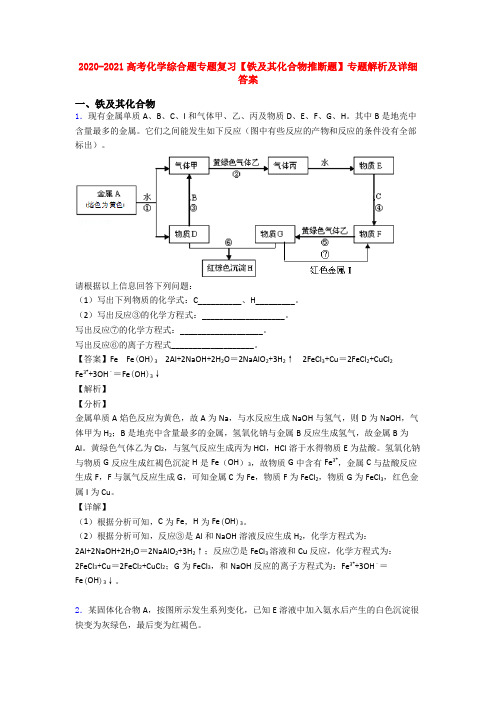 2020-2021高考化学综合题专题复习【铁及其化合物推断题】专题解析及详细答案