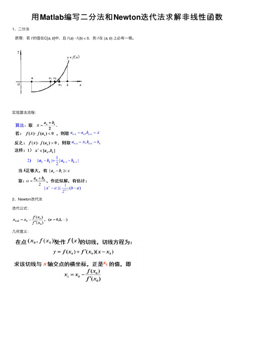 用Matlab编写二分法和Newton迭代法求解非线性函数