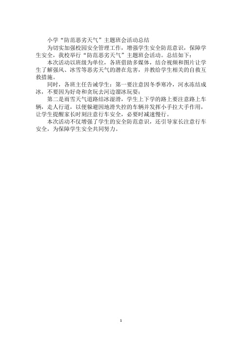 小学“防范恶劣天气”主题班会活动总结