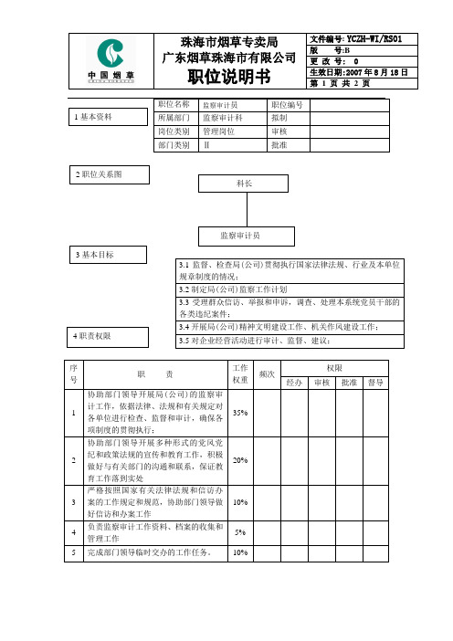 监察审计员岗位说明书范例