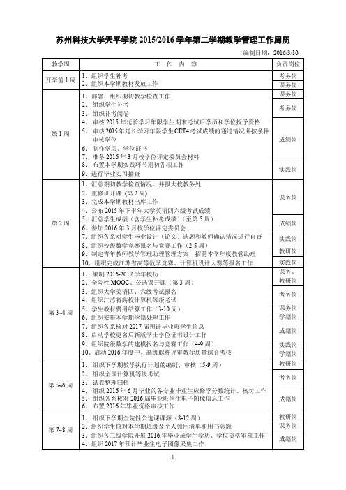 苏州科技学院教务管理工作周历