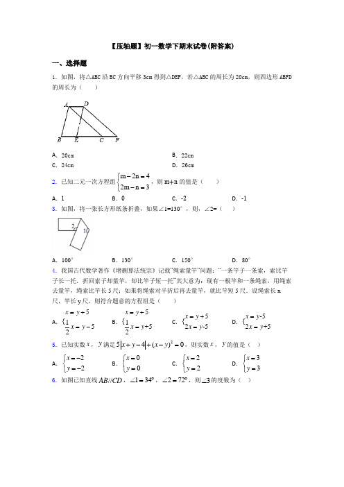 【压轴题】初一数学下期末试卷(附答案)