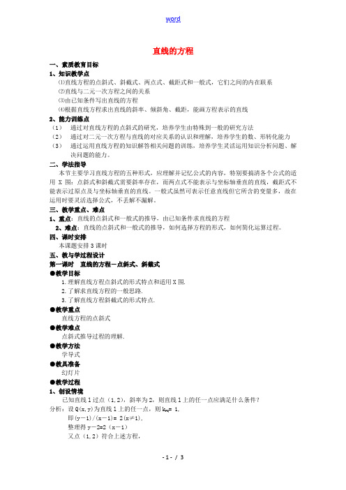 高二数学下 11.1《直线的点斜式、斜截式》教案 沪教版