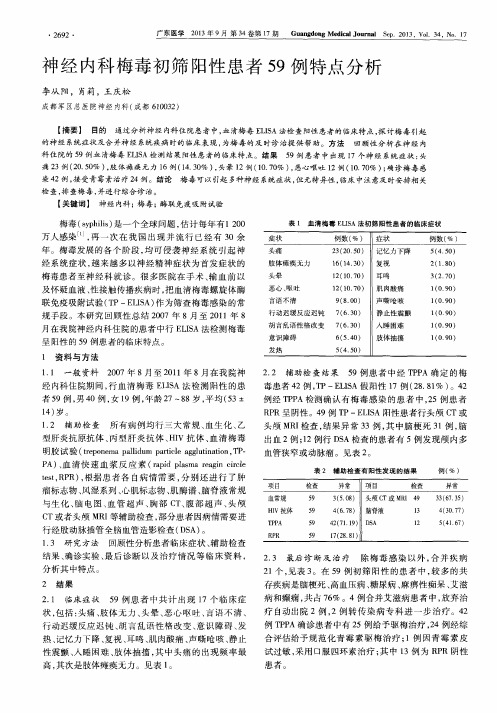 神经内科梅毒初筛阳性患者59例特点分析