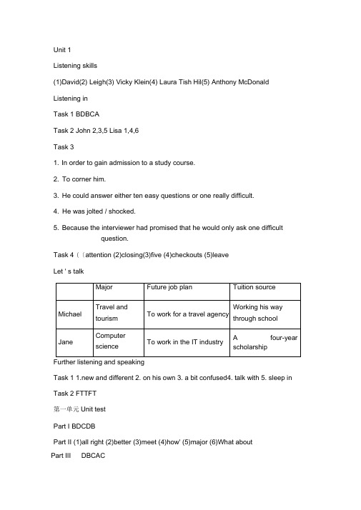 新视野大学英语视听说教程1完整答案(含在线课程单元测试)