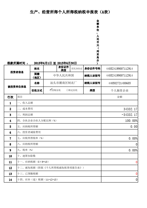 生产、经营所得报表(A表2015.7.1)