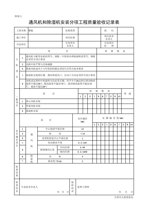 001-防验表7 通风机和除湿机安装分项工程质量验收记录表