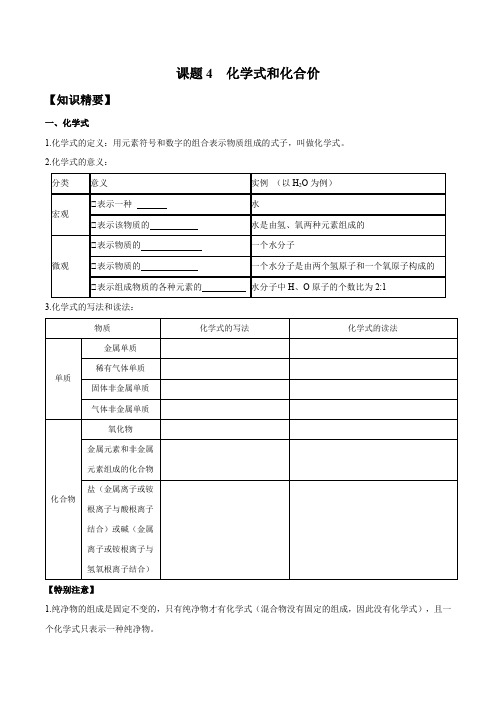 中考化学专题《化学式和化合价》原卷