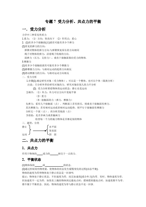 专题7 受力分析 共点力的平衡