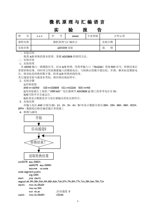 微机原理与汇编语言_实验10_ADC0809实验