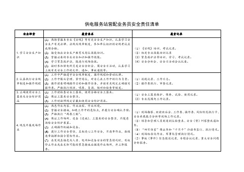 供电服务站营配业务员安全责任清单(最新)