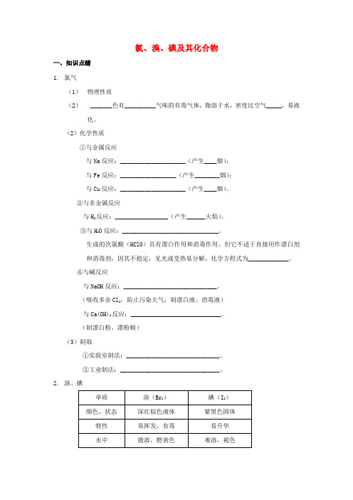 2017年秋高中化学 第四章 非金属及其化合物 4.2 氯、溴、碘及其化合物讲义 新人教版必修1