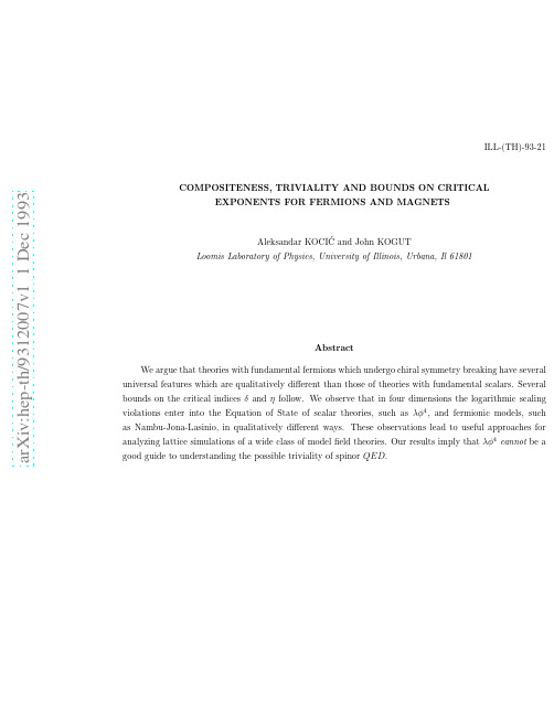 Compositeness, Triviality and Bounds on Critical Exponents for Fermions and Magnets