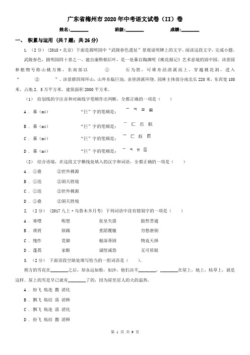 广东省梅州市2020年中考语文试卷(II)卷