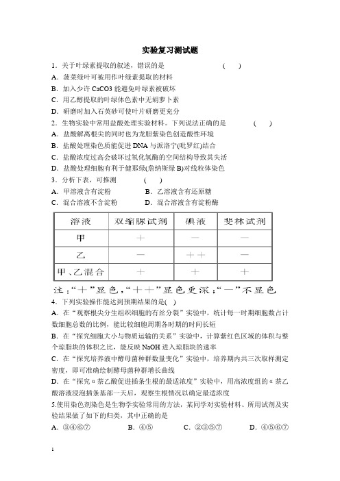 2015届高考生物实验复习测试题(人教版)