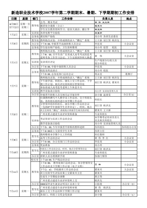 07学年第二学期期末工作安排