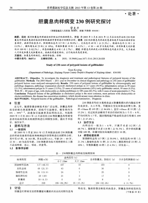 胆囊息肉样病变230例研究探讨