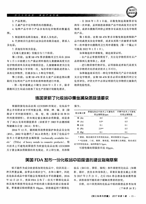 美国FDA发布一份化妆品中铅限值的建议指南草案