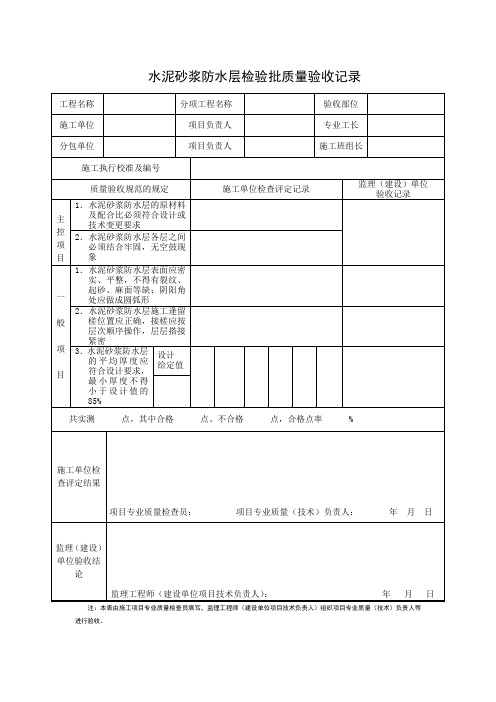 水泥砂浆防水层检验批质量验收记录