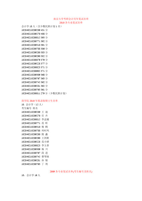 南京大学考研会计历年复试名单