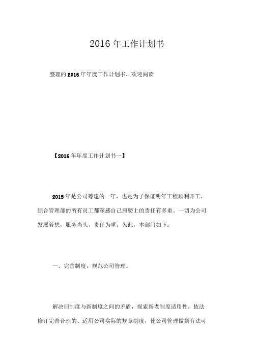 2016年工作计划书