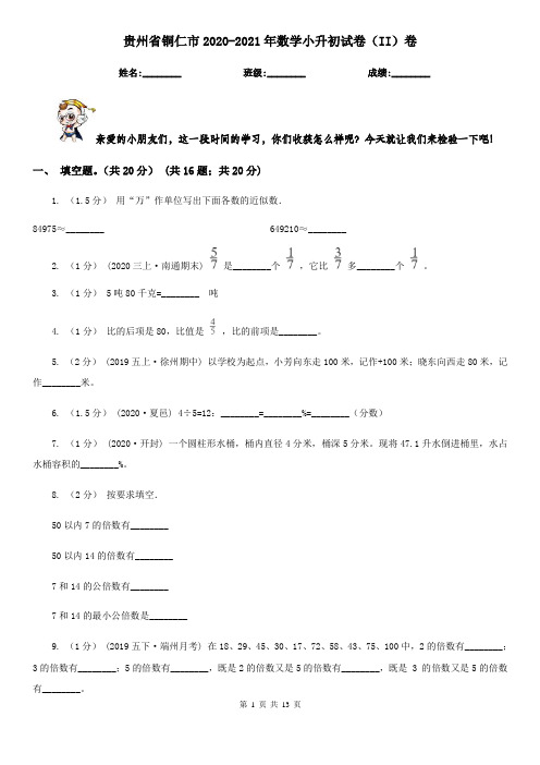 贵州省铜仁市2020-2021年数学小升初试卷(II)卷