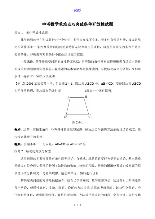 中考数学重难点巧突破 条件开放性试题